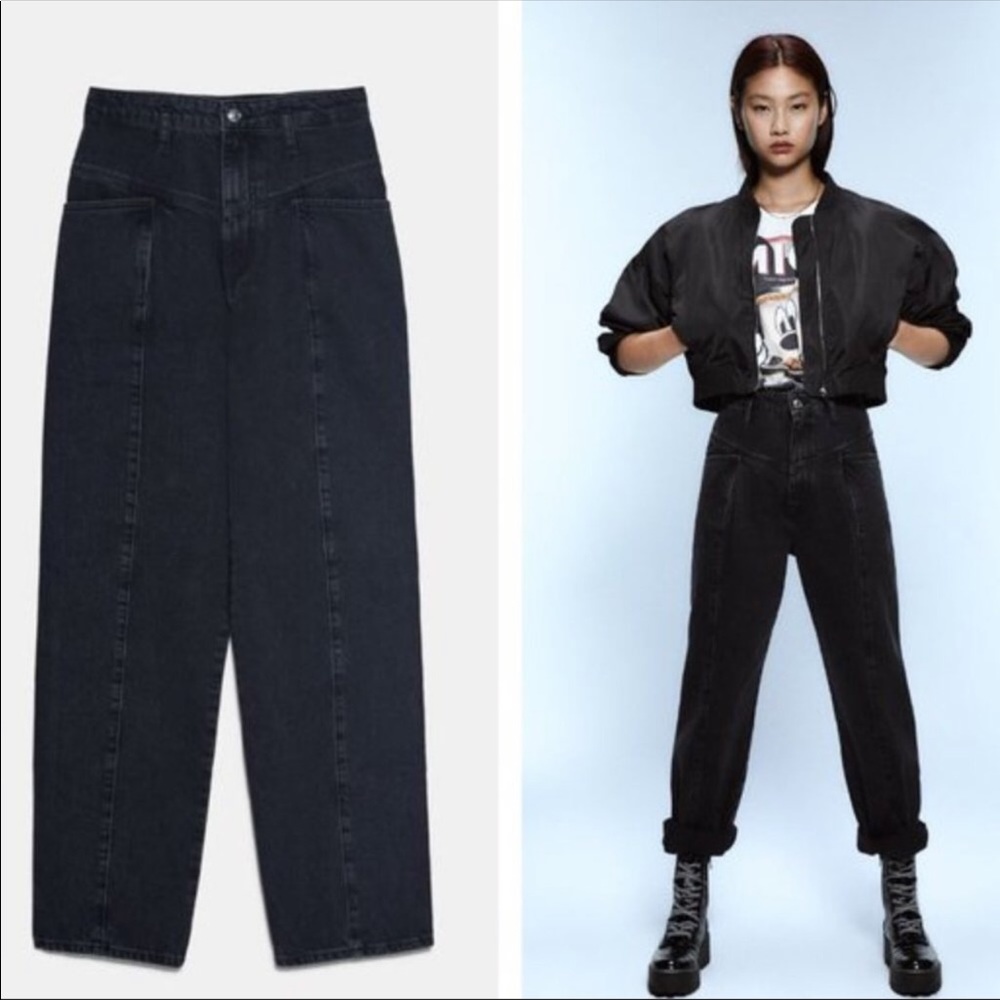 RARE ZARA The Quinn Pleated Straight Black Jeans size 8